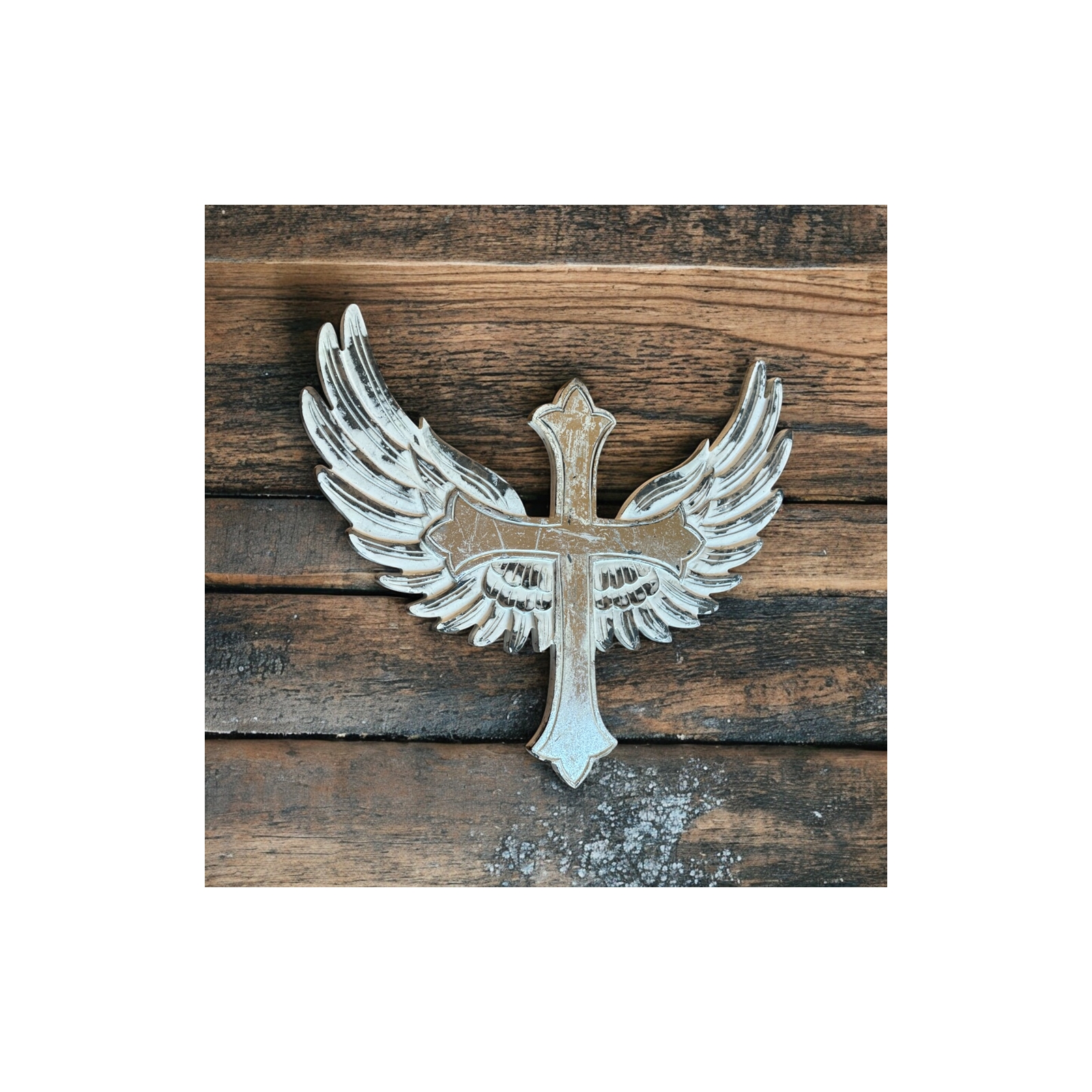 Michael Angel Wings Wall Cross Antq White/Silver F